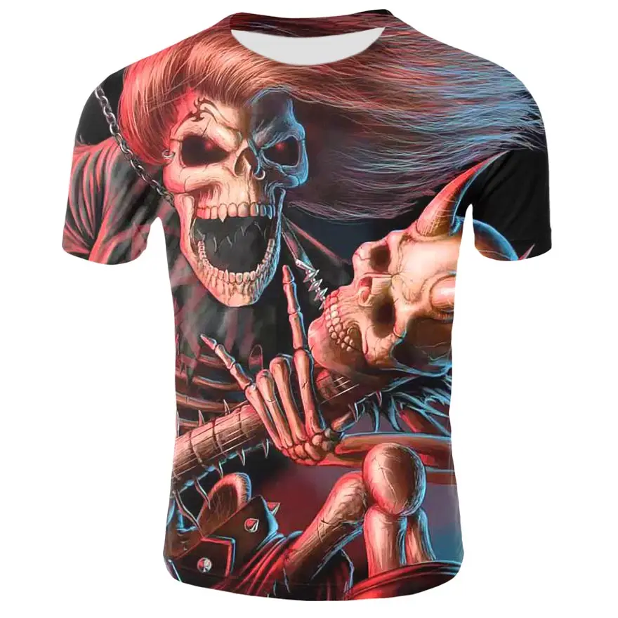 

2021 Summer new men's fashion casual 3D printing hand-painted skull elements hip-hop horror style T-shirt large size wholesale
