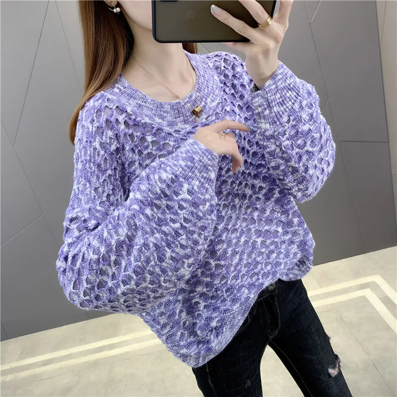 

2020 new autumn floral round neck hollow Pullover knitting sweater jd29-17528