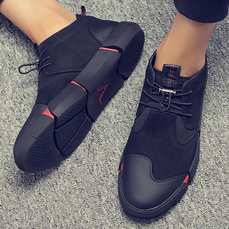 NEW Brand High quality all Black Men's leather casual shoes Fashion Breathable Sneakers fashion flats big plus size 459 |