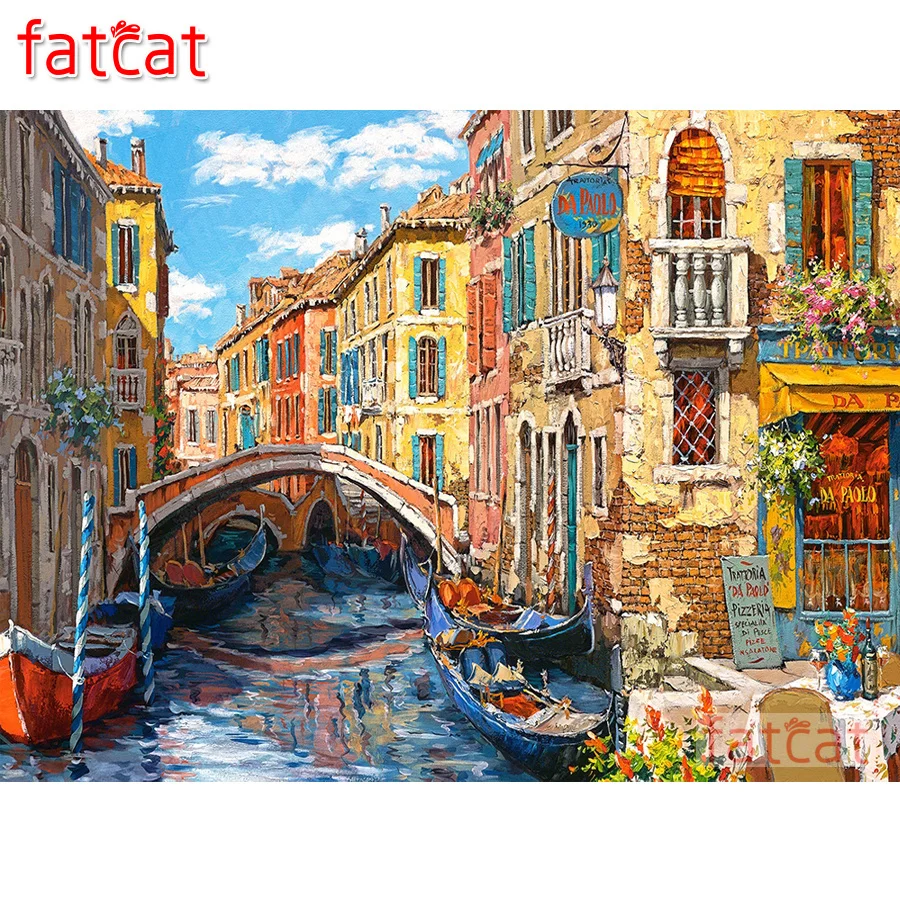 

Алмазная картина FATCAT, отражения Венеции, квадратная круглая картина для рукоделия, 5D алмазная вышивка, мозаика для рукоделия, декор AE1815