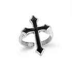 Открытое кольцо в европейском и американском стиле ретро с большим черным крестом, женская бижутерия для вечеринки, мужское модное готическое металлическое кольцо, кольцо в стиле хип-хоп