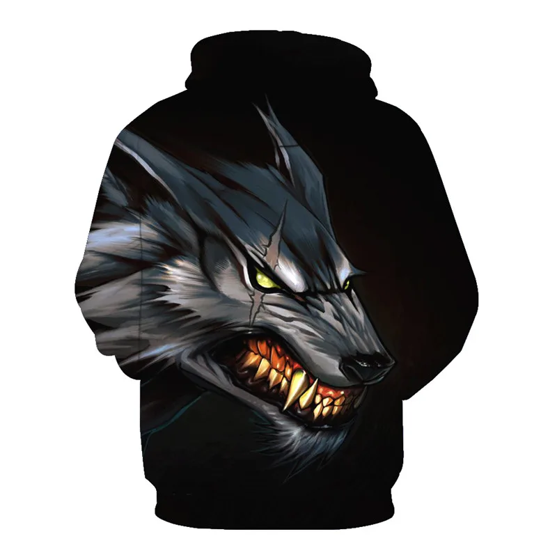 

Roaring black metal wolf print men's casual 3D hooded sweatshirt
