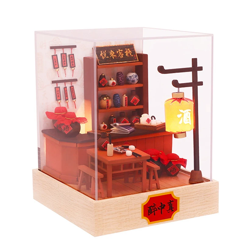 

DIY Wooden Dollhouse Kit Miniature with Furniture Mini Chinese Tavern Roombox Casa Doll House Assembled Toys Girls Xmas Gifts