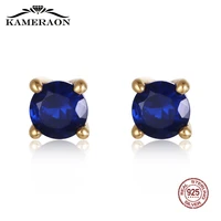 womens small stud earrings silver 925 earrings with sapphire natural blue stones fine fashion korea jewelry