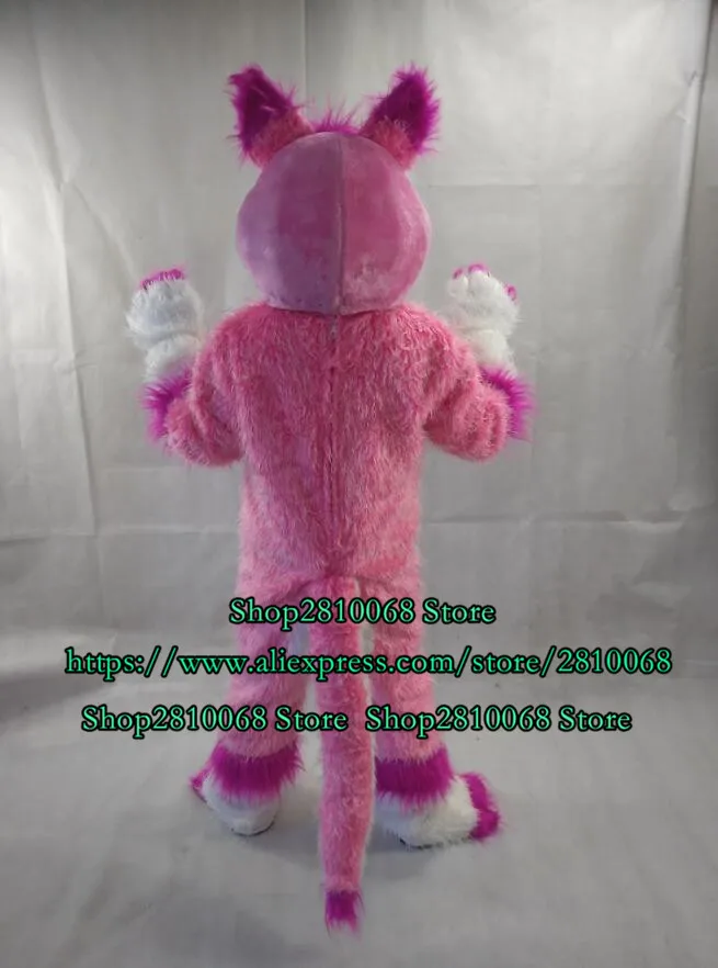 Розовый длинный пушистый костюм хаски лиса волк талисман для взрослых