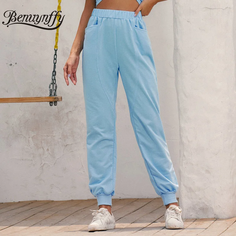 

Benuynffy 2020 Autumn New Pockets Korean style Casual Sweatpants Women Jogger Pants Fashion Sports High Waist Womens Sweatpants