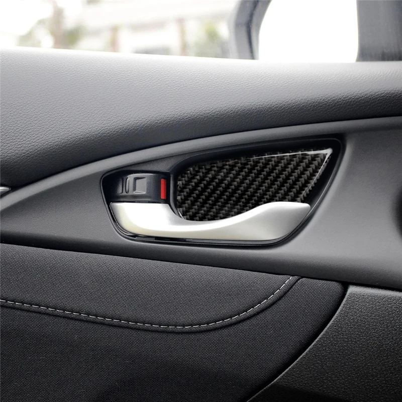 

4pcs Car Styling Carbon Fiber Interior Door Handle Bowl Cover For Honda Civic 10th 2016-2019 Car Accessories Car Stcikers