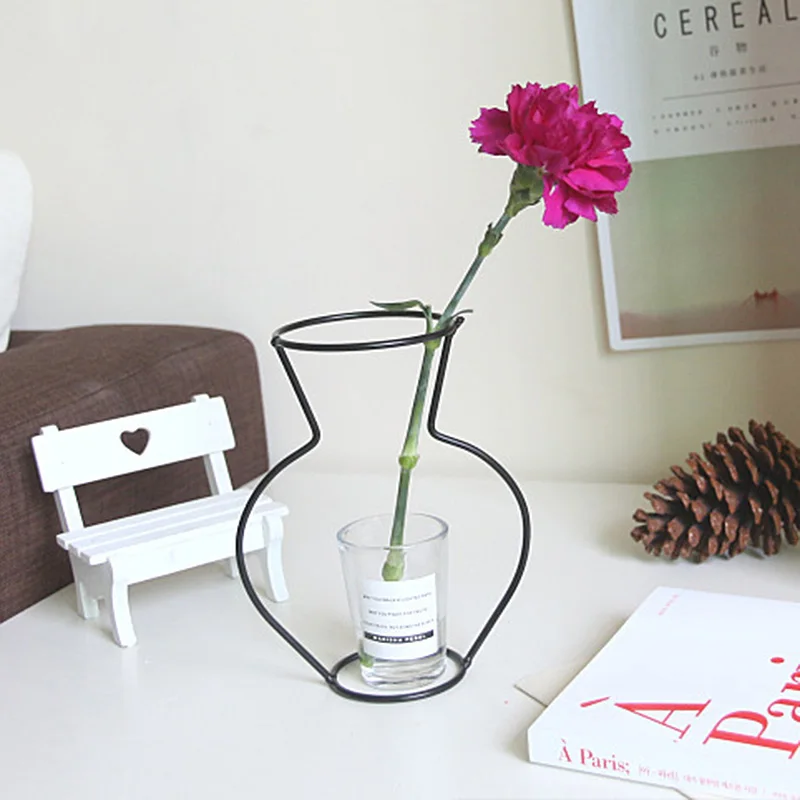 Creative Art Vase Retro Iron Line Flowers Nordic Style Flower Vases Home Decoration Metal Plant Holder for |