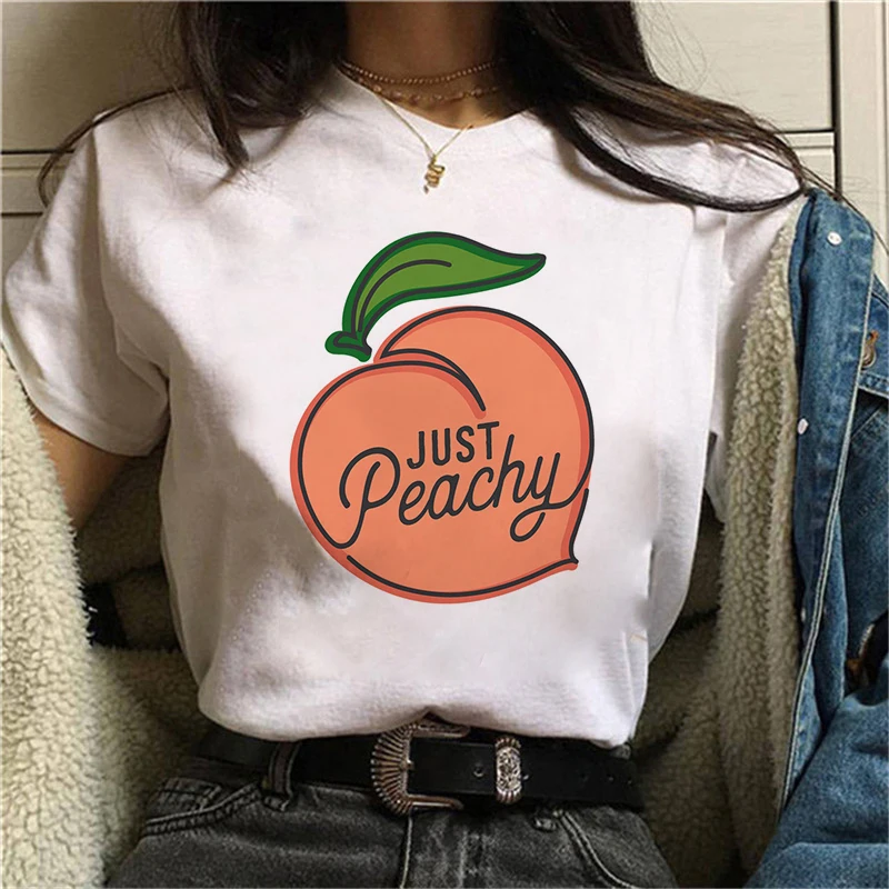 

2021 Summer Short Sleeve T-shirt Graphic Peach Juice Japanese Rock Basic O-Neck T-shirt Lady Beautiful Summer Casual T-shirt