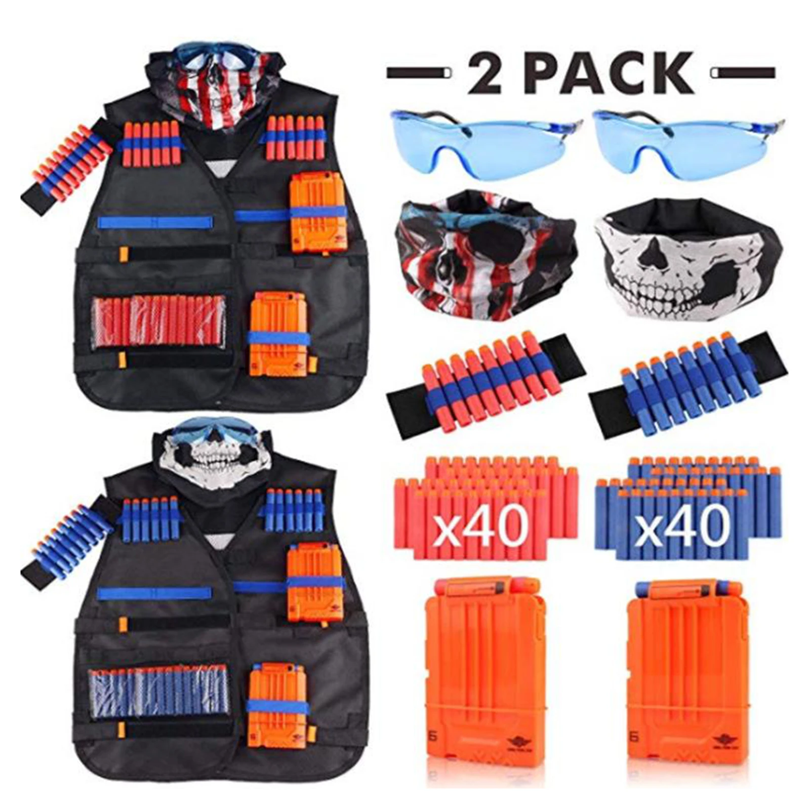 

Kids Tactical Vest Accessories Kits with Wrist Band Reload Clips Tube Mask