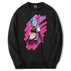 Лидер продаж, зимние мужские теплые свитшоты Arcane с аниме мультяшным рисунком Jinx большого размера d, модные пуловеры пудра Arcane большого размера, Мужская толстовка для фитнеса