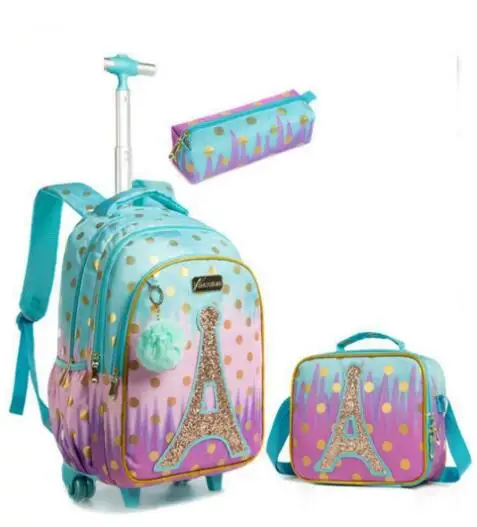 School Trolley Bag for Kid Childre Travel Trolley bag School wheeled backpack for girls Rolling luggage backpack bags for school