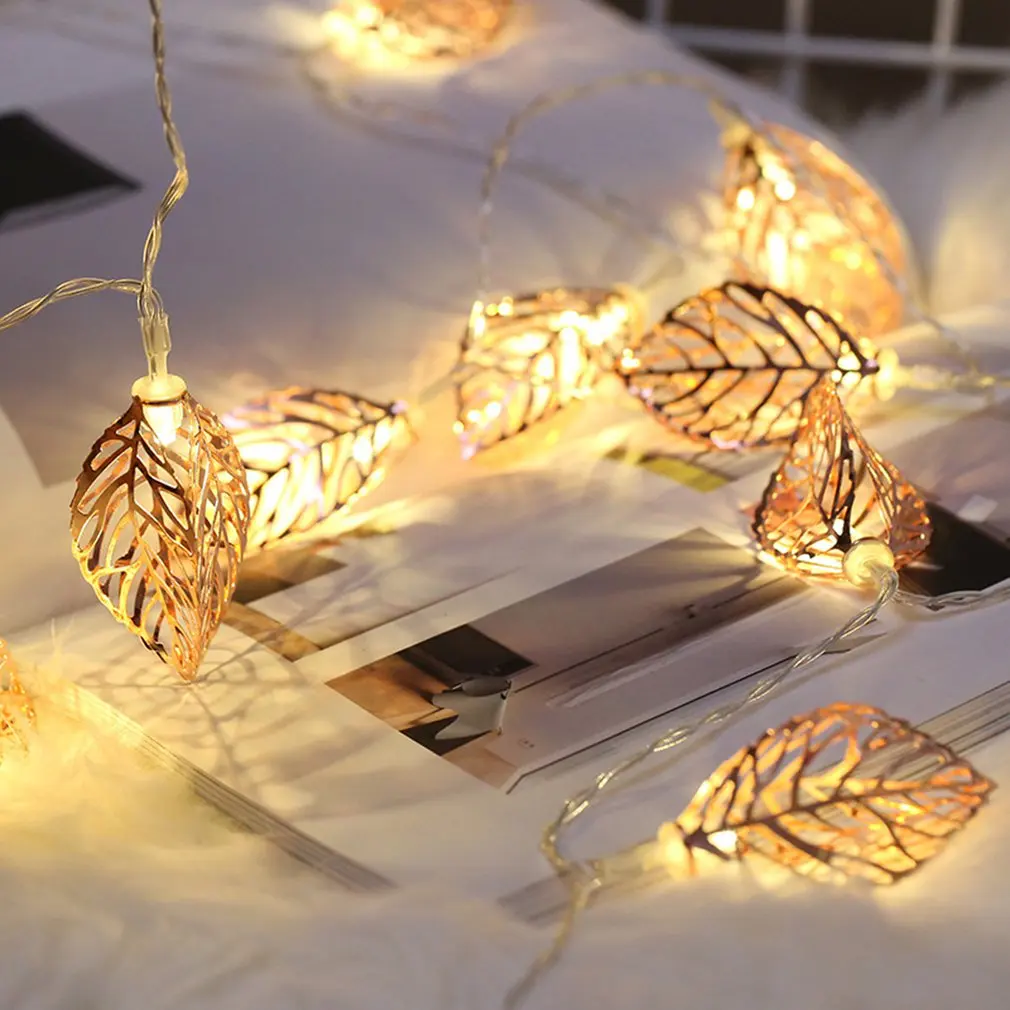 

New 2 Meters 10 Lights Artificial LED Light String Rose Gold Leaf Leaf Lantern Festival DIY Retro Halloween Christmas Decoration