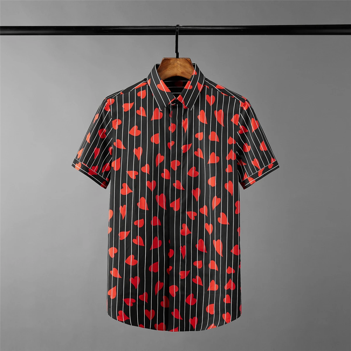 

Red Shirt Luxury Lip Printing Short Sleeve Mens Allover Printed Summer Man Party Shirts Men 4xl