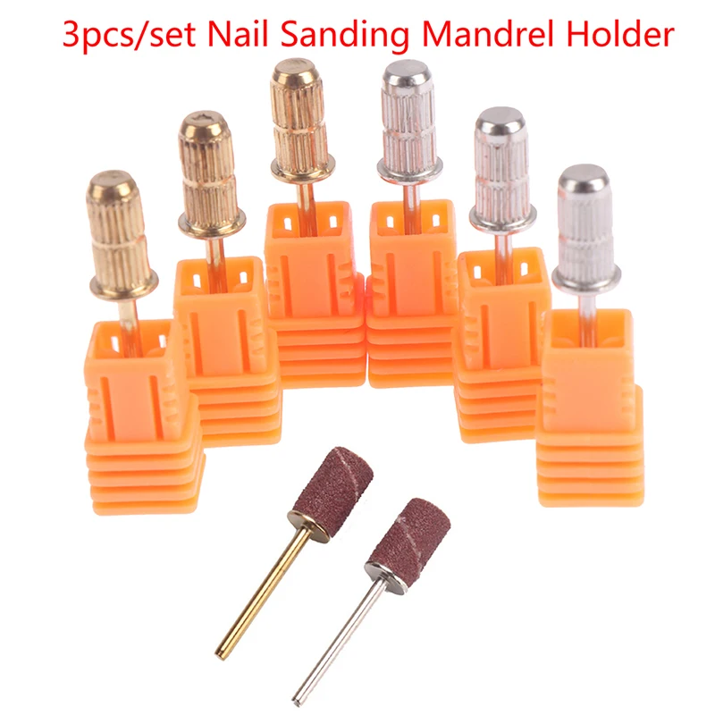 

3Pcs Nail Sanding Bands Mandrels Holder Drill Bit File Manicure Polishing Tool