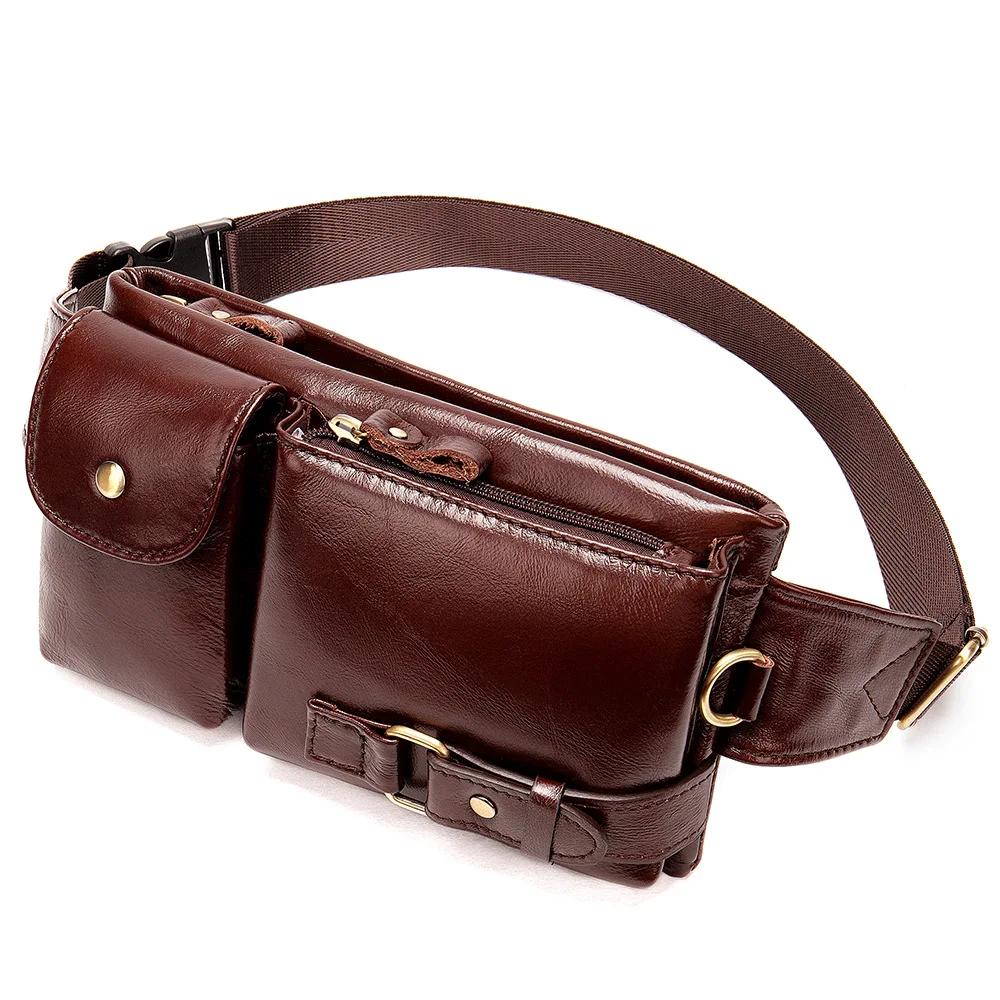 

Waist Packs For Man Genuine Leather 2021 New Male Casual Vintage Fashion Mobile Travel Waist Pack Bags
