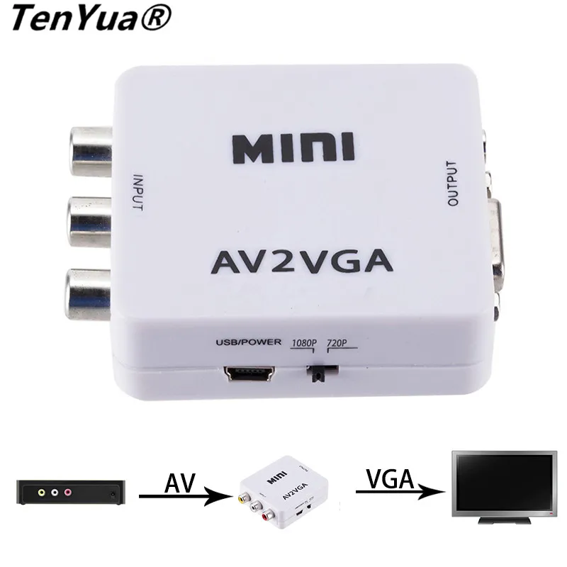 Mini HD RCA CVBS AV2VGA видео конвертер AV в VGA адаптер к ПК HDTV с 3 5 мм аудио | Электроника