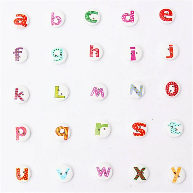 

100Pcs Mixed Painted Letter Alphabet Wooden Sewing Button Scrapbooking