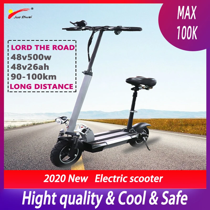 Дальнее расстояние 100 км 500W 48V26AH электрический скутер 10 дюймов литиевая Батарея