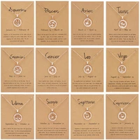 rose gold round hollow pattern zodiac twelve constellations pendant link chain necklace for women men birthday gift aries leo