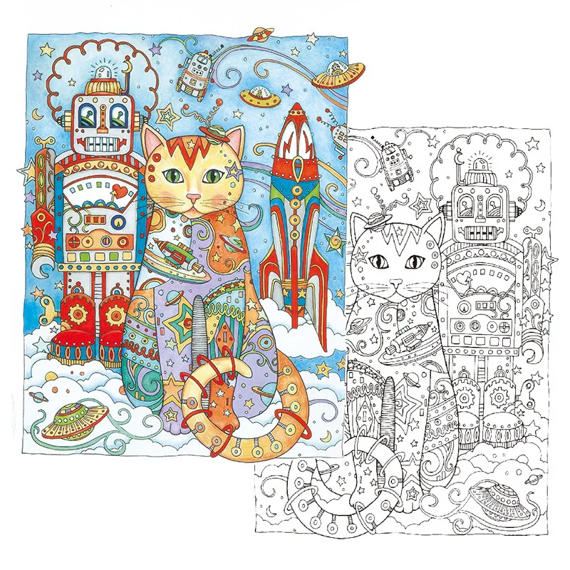 24pages Creative Cat Coloring Book English Edition for Kids Adult DIY Toys School Craft Art Drawing Dupply | Канцтовары для офиса