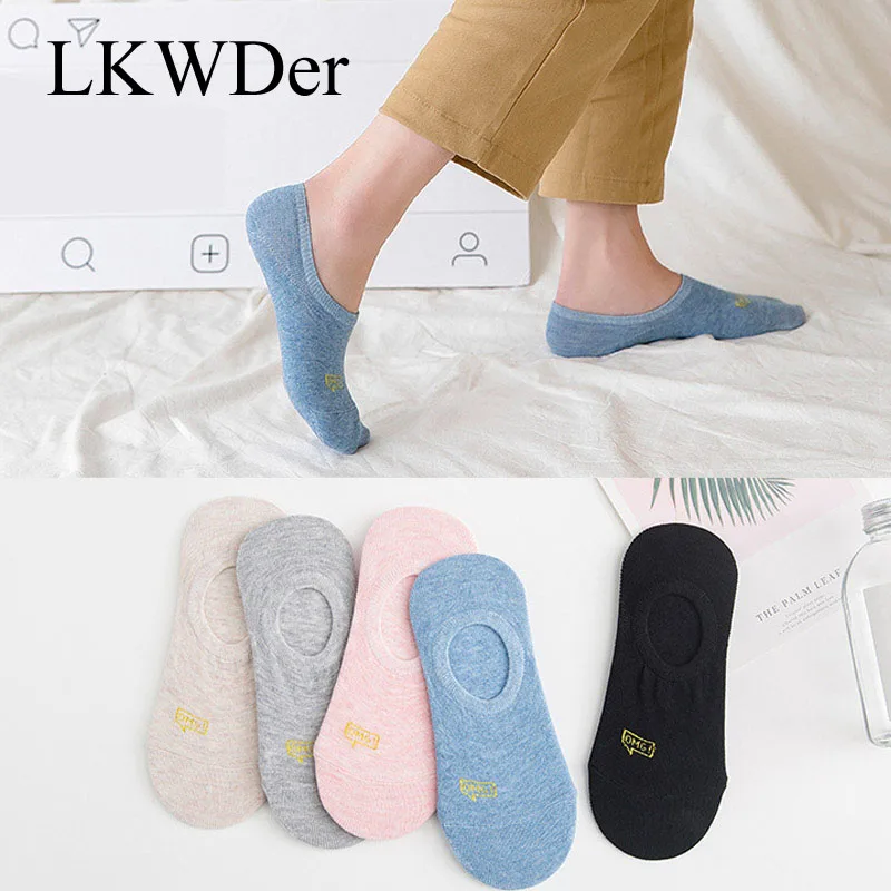 

LKWDer 5 Pairs Summer Women Boat Socks Invisible Low Cut Non-slip Silicone Socks Summer Girl Female Ladies Sock Meias Calcetines