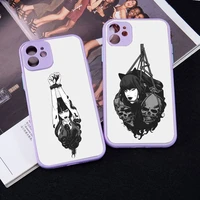manga girl horror phone case purple color matte transparent for iphone 13 12 mini 11 pro x xr xs max 7 8 plus cover coque funda