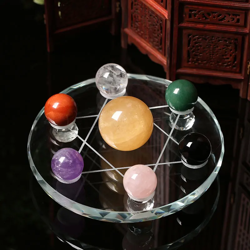 

Natural Crystal Ball seven-Chakra Reiki Luky Yoga Healing Crystal Sphere Beads Seven Star Array Base Manual Sculpture Home Decor