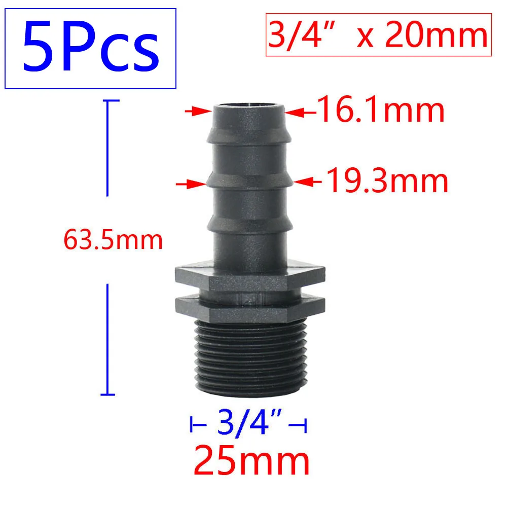 5 шт. полиэтиленовые соединители для шланга 1/2 дюйма 3/4 16 мм 20 25