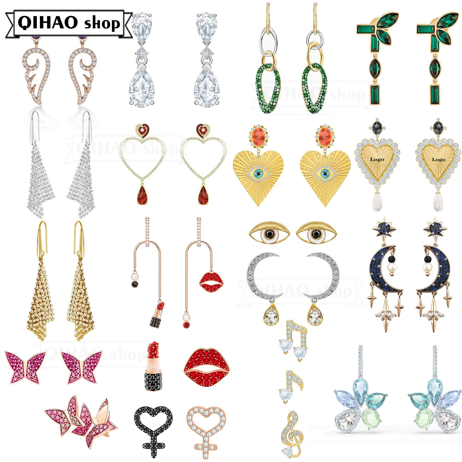 

2021 SWA1:1 Fashion Jewelry High Quality Exquisite Butterfly Heart-Shaped Eye Wings Crystal Charming Lady Earrings Romantic Gift