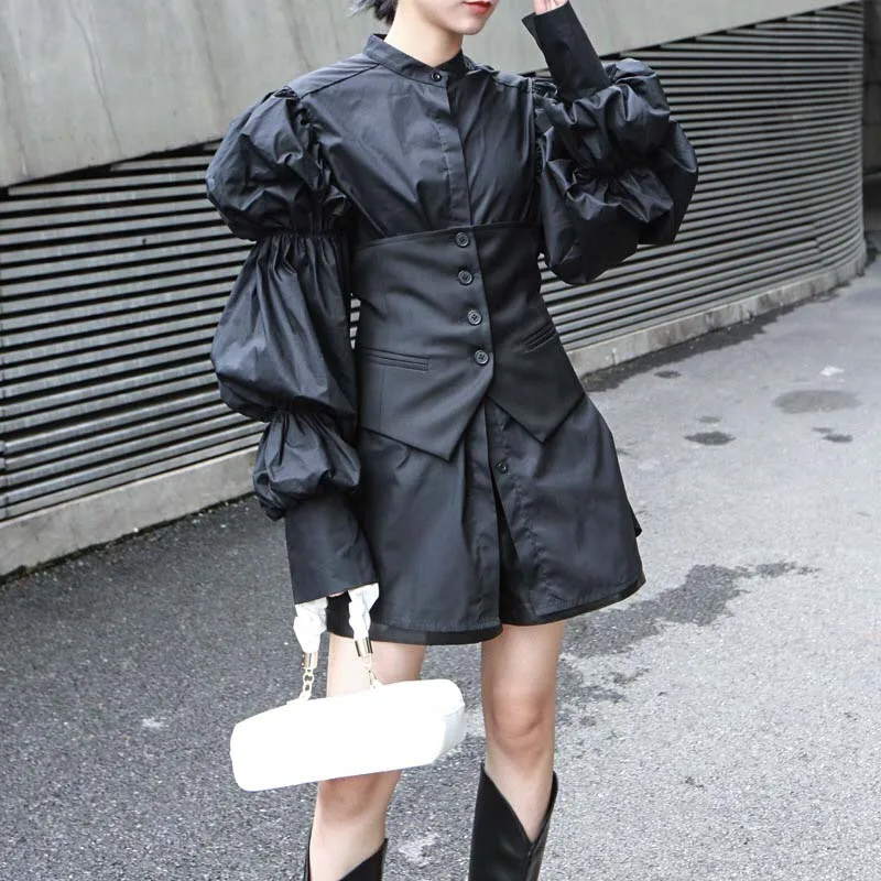 Camisa Feminina Estilo Japonês Blusa Design Outono Primavera Algodão Gola Redonda Manga Bufante 17 outono primavera algodão gola redonda manga bufante