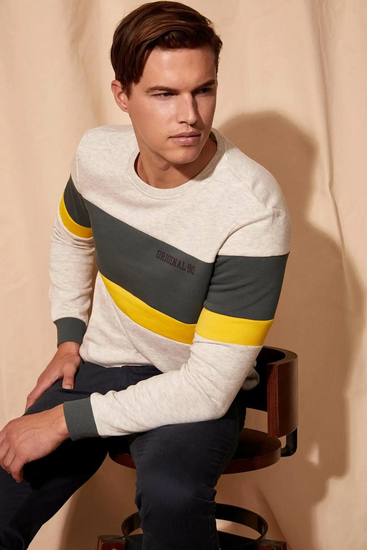 DeFacto мужской модный свитер в полоску с рисунком из хлопка Повседневный пуловер