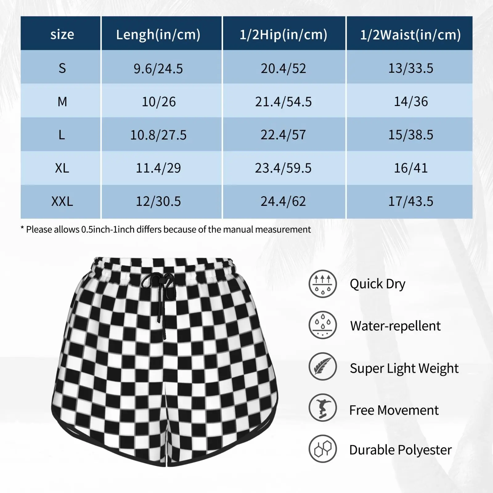 

Black And White Checkered Swim Shorts Women Beach Shorts Black White Checkered