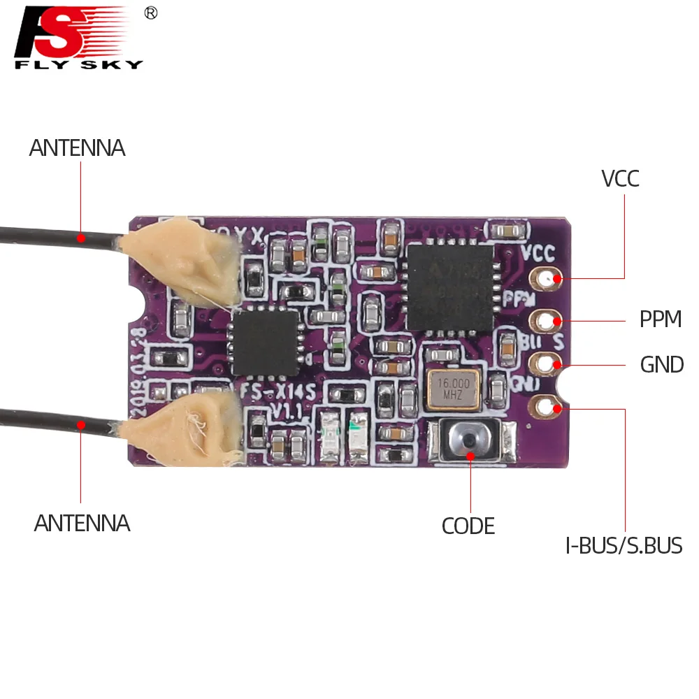 1 шт Flysky FS-X14S 2,4G PPM i-BUS, с помощью которого можно S-BUS 14CH двойная антенна One way приемник для дрона с дистанционным управлением FS-NV14 FS-I6X FS-I6 I6S I6X