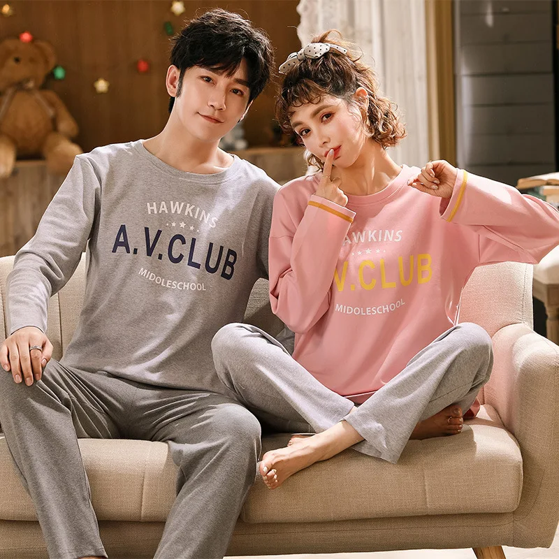 Foply Couple Pajamas Set 100% Cotton Homewear Fresh Style Long Sleeve Sleepwear New Autumn Pj Set For Lover Pijamas Mujer Suit