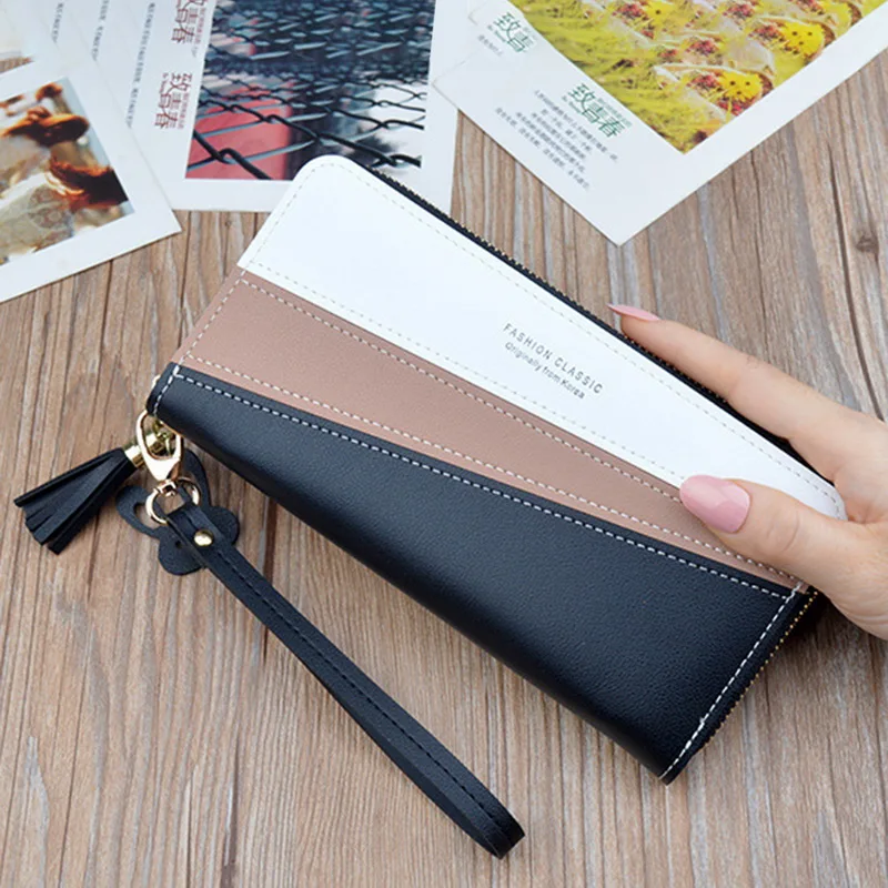 

Patchwork 2020 Women Wallets Zipper Money Phone Pocket Ladies Clutch Purse Long Luxury Wallet Women Card Holder Handbag W085