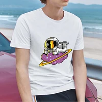 trendy mens t shirt casual little astronaut graphic printed t shirt slim fit comfortable o neck soft clothing youth white top