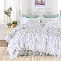 korean pastoral cake layers lace ruffles embroidery pure cotton bedding set princess bed skirt pillow sham duvet cover set