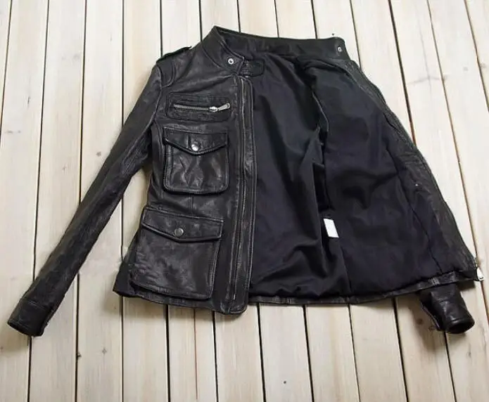 Женские ботинки из натуральной кожи Кожаная куртка пальто овечьей Готический Slim