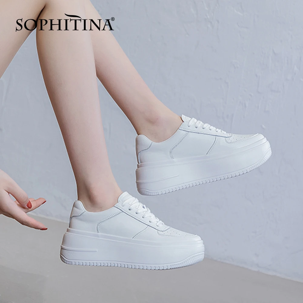 

Женские кроссовки на толстой подошве SOPHITINA, Повседневные Удобные кроссовки из коровьей кожи на толстой подошве с перекрестной шнуровкой, Сп...