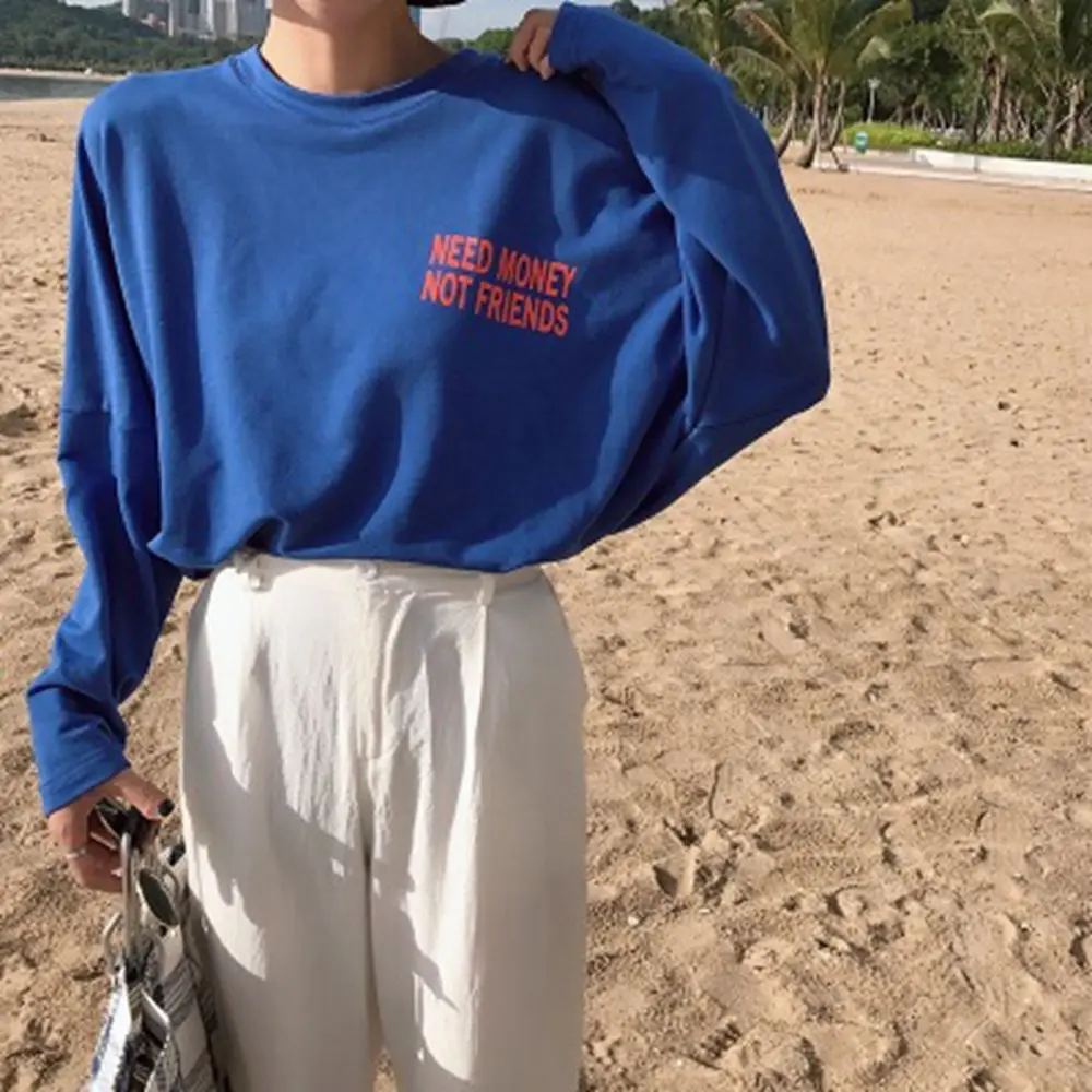 

Autumn and winter ins super hot student jacket Korean style loose and strange girl long sleeve t-shirt women