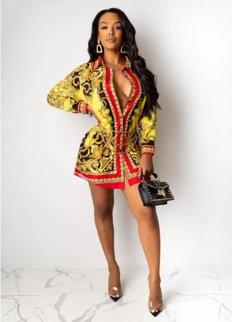 Новое сексуальное платье с длинными рукавами и принтом весна/лето 2019|Женские