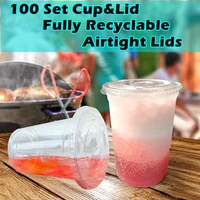 100 sets disposable plastic cups with dome lids for iced cold drink coffee tea smoothie transparent non slip material 450ml