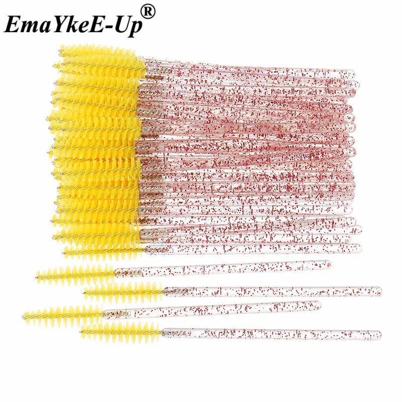 Crystal Pink Yellow 50 шт Женские Модные кисти для ресниц, одноразовые кисти для макияжа, Хрустальные кисти для бровей/ресниц/туши для ресниц, кисти для ресниц - Цвет: Crystal Pink Yellow