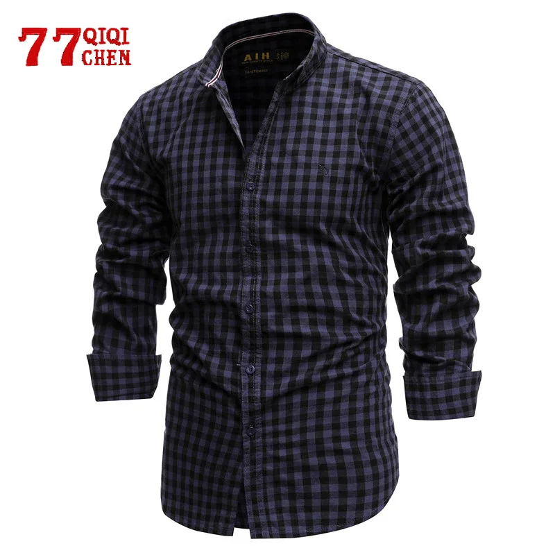 

2021 осенние клетчатые рубашки для мужчин новый 100% хлопок Slim Fit Брендовые мужские рубашки на каждый день с длинным рукавом: черная кофта высок...