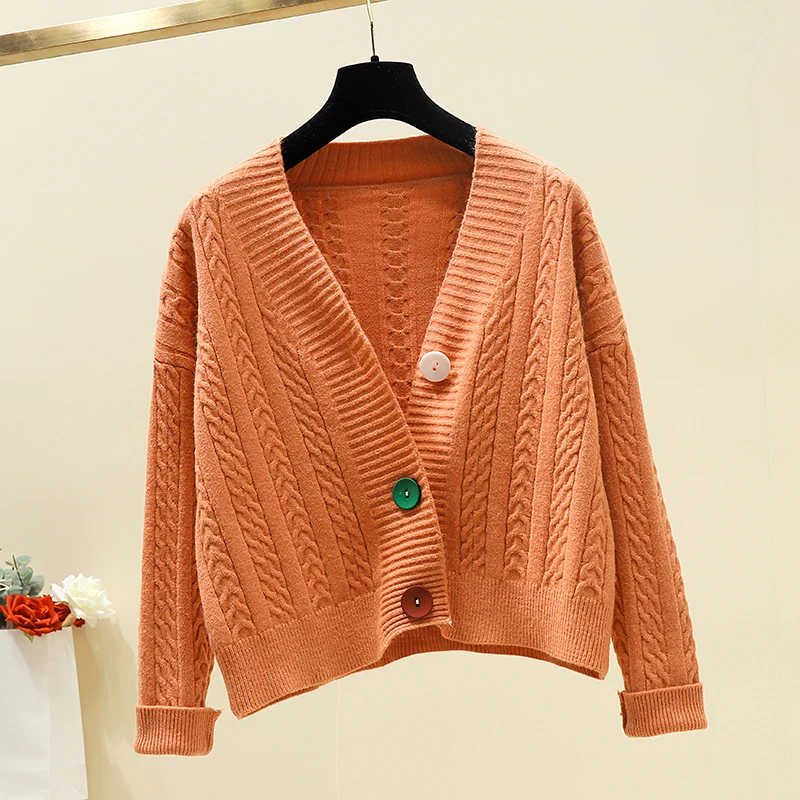 Женский трикотажный свитер на пуговицах с V-образным вырезом |