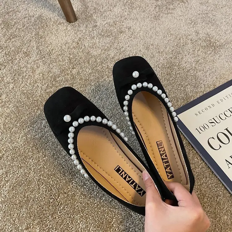 

All-Match Slip On Shoes For Women Modis Pearl Decorateion Female Footwear Square Toe Casual Sneaker Slip-on 2021 Summer Beading