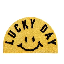 Bathroom Mats Cartoon Smiley Bathroom Absorbent Mats Semi-circular Toilet Door Mats Long Hair Non-slip Mats Room Tufted Rugs