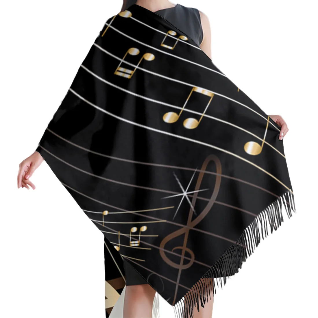Весенне-зимний женский шарф теплые кашемировые шарфы с золотыми музыкальными