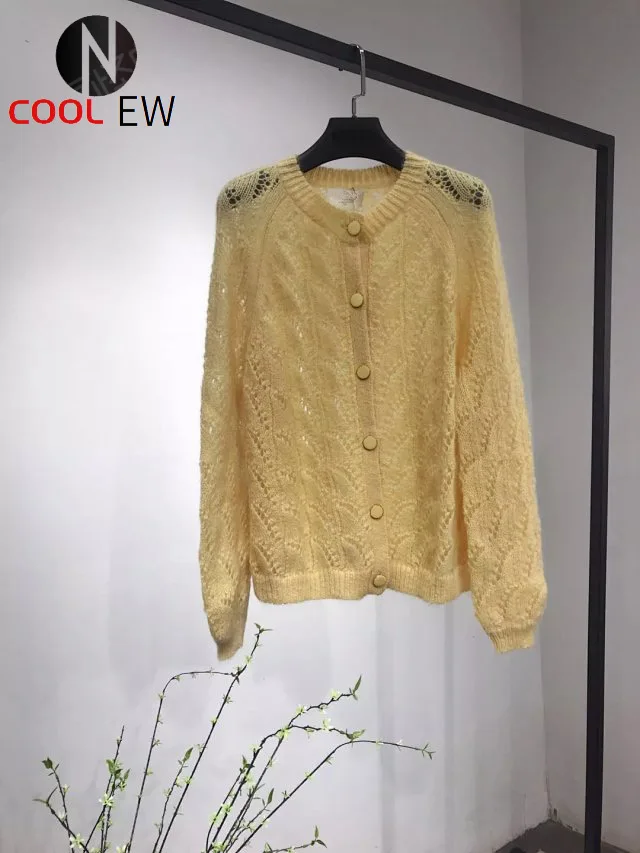 

Top Mohair Wool Blend Knitting Jumper Cardigan - Elfbop Fashion French White/Yellow/Blue/Green/Red Long Sleeve Knit Sweater